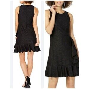 Nine West Black Sparkly Sheath Ruffle Dress Women's 12 Large Party Cocktail Date